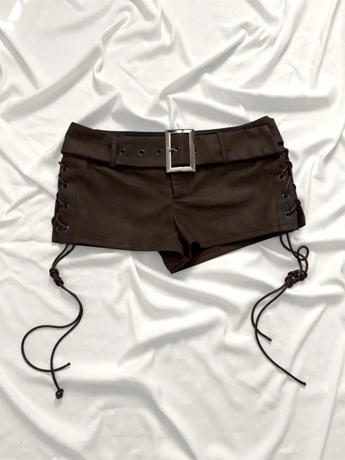 Short Mini Marrom Cinto Embutido